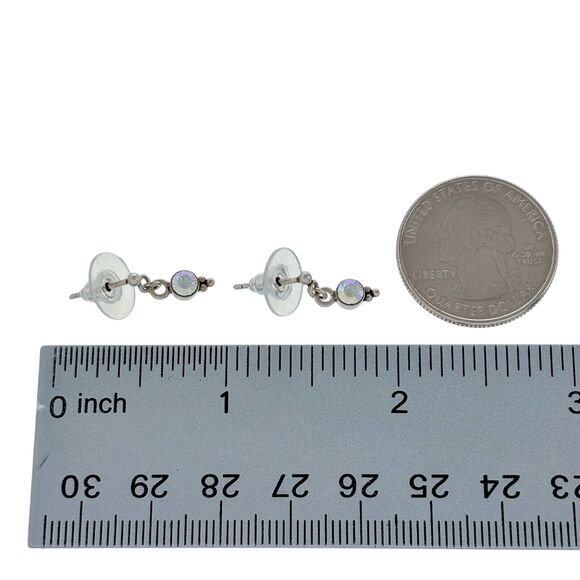 Vintage Sterling Silver 925 Caviar Accent Iridescent Crystal Dangle Earrings - Picture 5 of 5